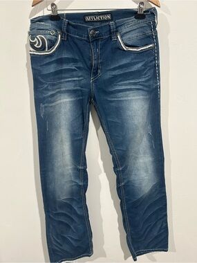 Affliction Men's Distressed Blue Straight Jeans